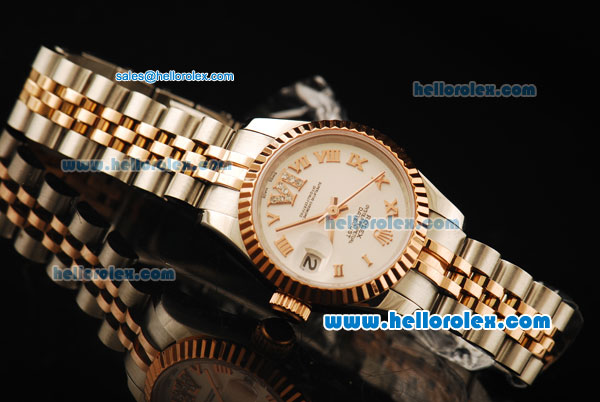 Rolex Datejust Automatic Movement ETA Coating Case with Rose Gold Bezel and Roman Numerals-Two Tone Strap - Click Image to Close